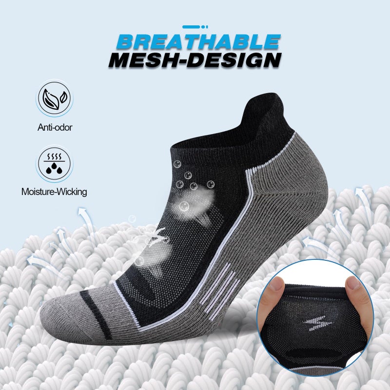 Cirorld Mens Ankle Running Socks, Athletic Cushioned Low Cut Moisture Wicking Cotton Short Sports Socks, 6 Pairs - Image 4