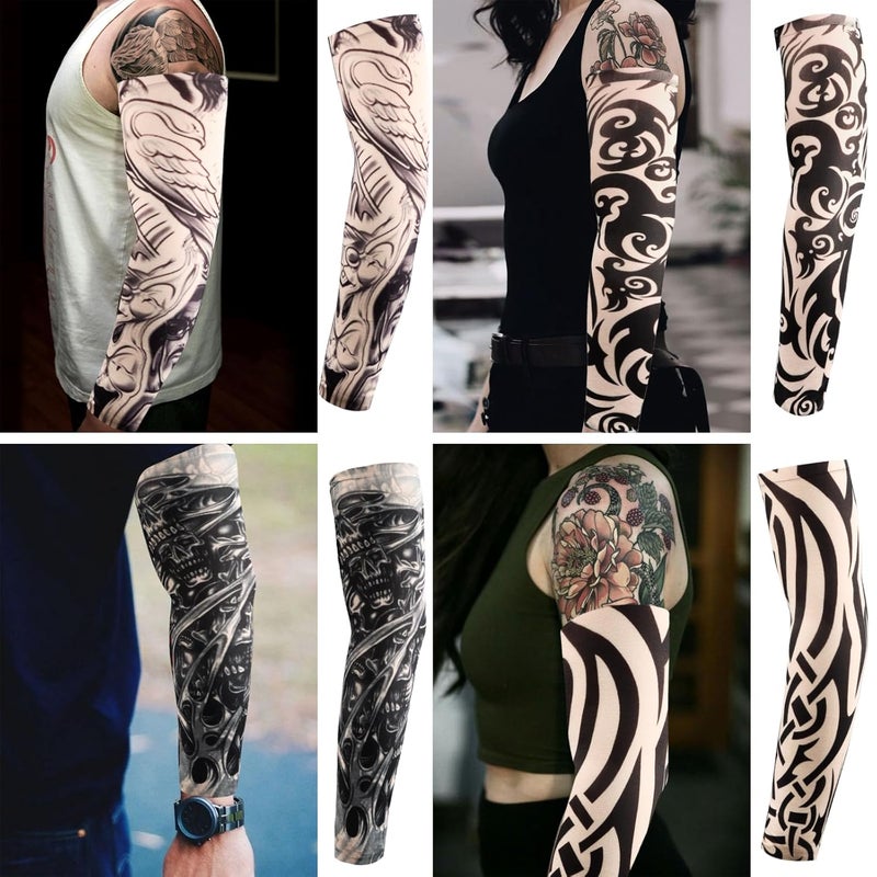 YARIEW Tattoo Sleeves for Men, 6Pcs Fake Tattoos Sleeves to Cover Arms Sun Protection Sleeve Covers for Men and Women (Set 10) - Image 5