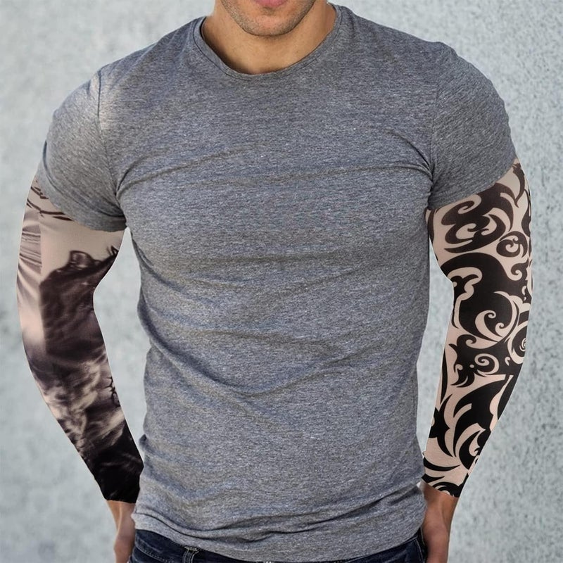 YARIEW Tattoo Sleeves for Men, 6Pcs Fake Tattoos Sleeves to Cover Arms Sun Protection Sleeve Covers for Men and Women (Set 10) - Image 4