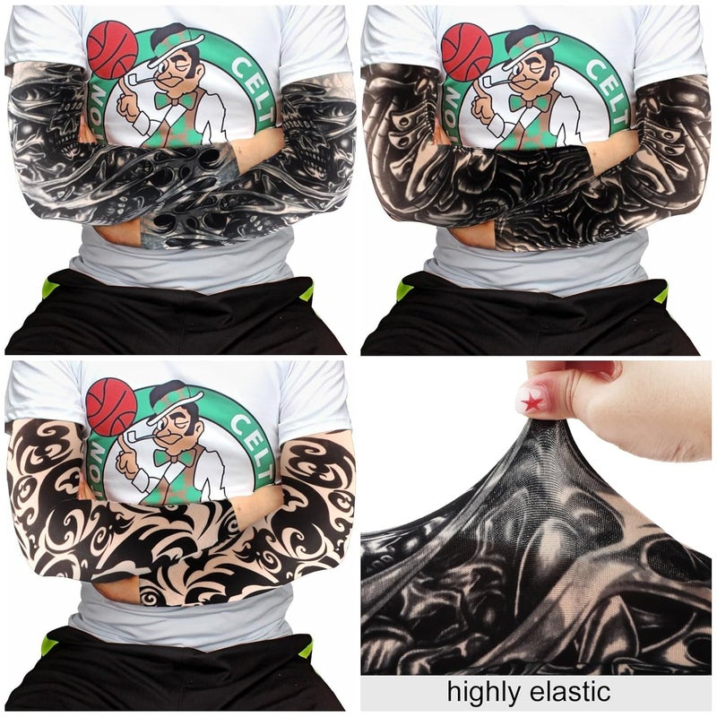 YARIEW Tattoo Sleeves for Men, 6Pcs Fake Tattoos Sleeves to Cover Arms Sun Protection Sleeve Covers for Men and Women (Set 10) - Image 3