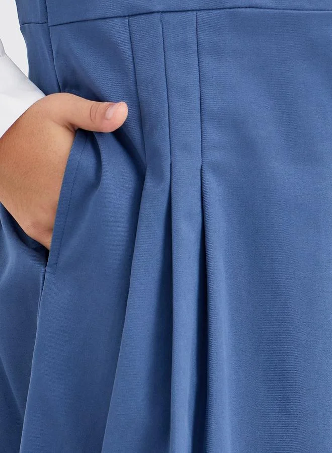 ستايلي Styli Girls School Uniform Navy Blue Fold Pleat Detail Pinafore Dress