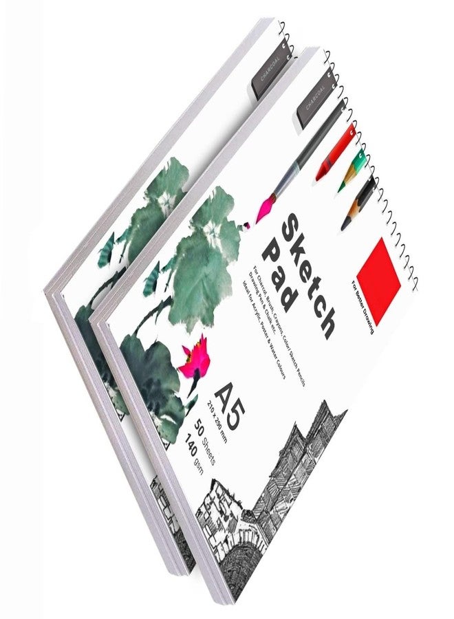 ECLET Acrylic 50 Sheet A5 Sketchbook Pack of 2-5.8 X 8.3 Inch 140 GSM| Top Spiral-Bound Sketchpad for Artists | Sketching and Drawing Acid Free Paper, for Doodling for Professional & Acadmic Use(D) - Image 1