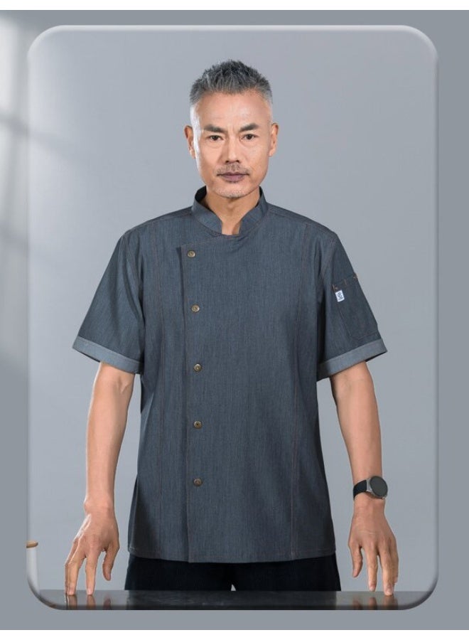 NIBEMINENT High-End Breathable Dining Restaurant Kitchen Denim Chef Overalls Short Sleeve Chef Uniform Men's Spring Summer Workwear Uniform  - Image 1