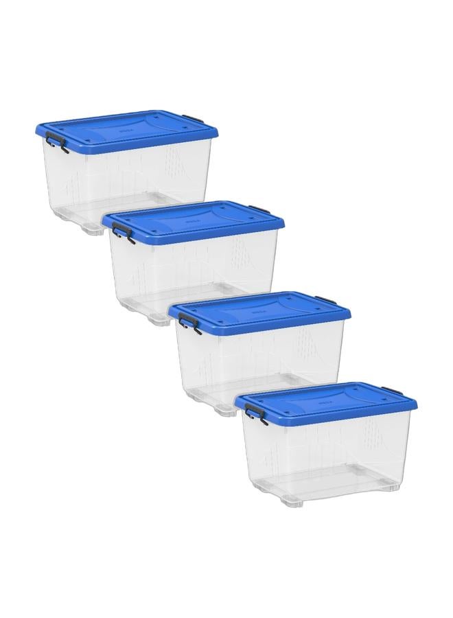 Cosmoplast 55L Clear Plastic Storage Box With Wheels & Lockable Lid (Pack Of 4) - Image 1