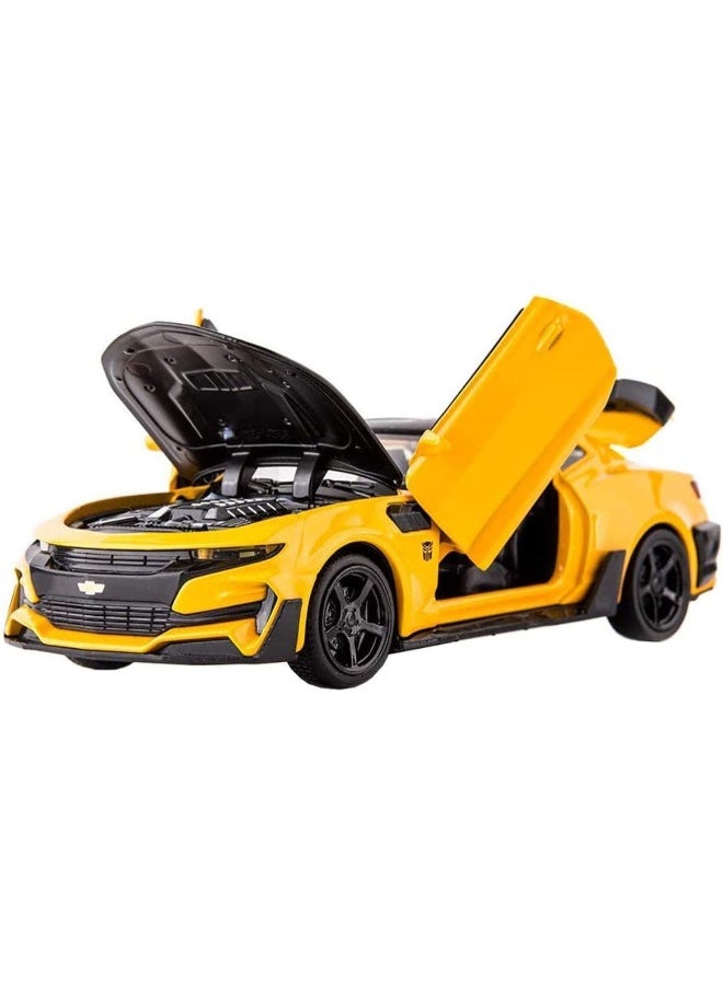 حديقة الألعاب محاكاة معدنية مصبوبة بمقياس 1:32 لسيارة (شيفروليه كامارو) مع أبواب قابلة للفتح وخاصية السحب للخلف، وأضواء وموسيقى (أصفر) - Image 2