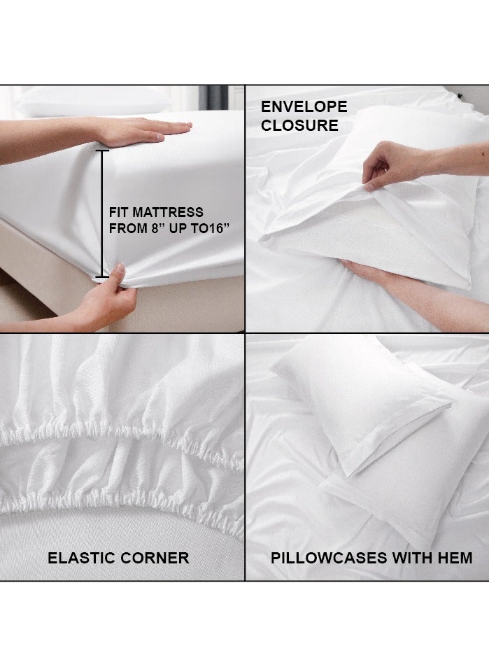 PanaX Panax Bedding Double Bed Sheets Set - 4 Piece Bedding - Brushed Microfiber - Shrinkage and Fade Resistant - Easy Care (White, Double)  - Image 4