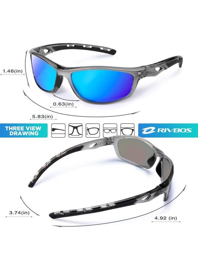 RIVBOS Polarized Sports Sunglasses Driving Sun Glasses Shades for Men Women Tr 90 Unbreakable Frame for Cycling Baseball Running Rb833 833-transparent Grey ice Blue - Image 3