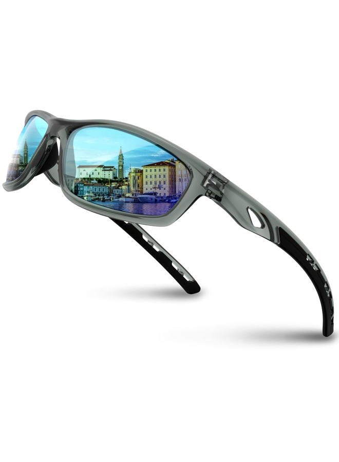 RIVBOS Polarized Sports Sunglasses Driving Sun Glasses Shades for Men Women Tr 90 Unbreakable Frame for Cycling Baseball Running Rb833 833-transparent Grey ice Blue - Image 1