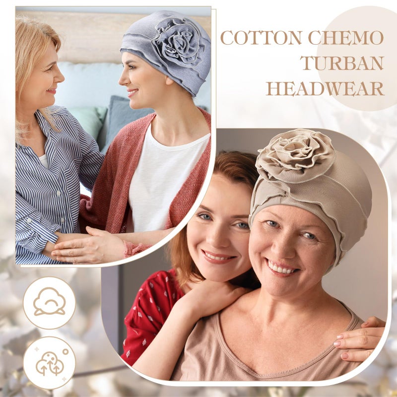 JenPen 4 Pcs Cotton Chemo Turban Headwear for Women Soft Cancer Head Scarf Hats Elastic Covers Wraps for Women's Hair(Elegant Colors,Flower) - Image 5
