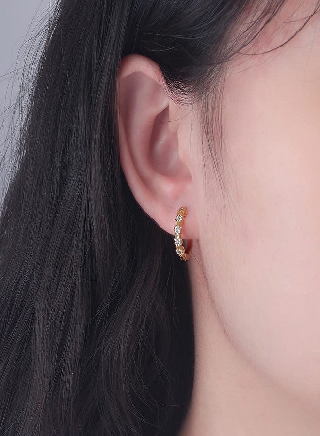 CiNily Small Gold Hoop Earrings for Women Flower Cubic Zirconia Huggie Earrings Hypoallergenic 14K Yellow Gold Plated Cartilage Earrings - Image 4