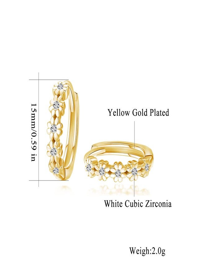 CiNily Small Gold Hoop Earrings for Women Flower Cubic Zirconia Huggie Earrings Hypoallergenic 14K Yellow Gold Plated Cartilage Earrings - Image 3