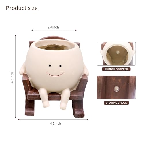 LAUGOKOBE Smile Face Rocking Chair Planter Pot for Indoor Outdoor Plants, Unique Sit Rocking Chair Succulent Flower Pots, Cute Head Planters with Drainage Hole - Gift IdeaI for Mother and Grandma - Image 2