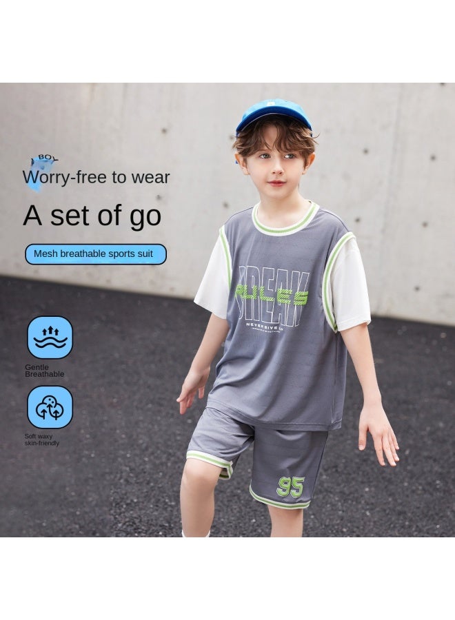 abckids Instant Cooling Set】boys' 25 Summer Mesh Breathable Quick-dry Sweat-wicking Youth Basketball Uniform - Image 1