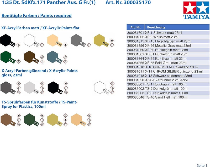 Tamiya 35170 Panther Type G Early Version 1/35 Scale Model Kit - Image 2