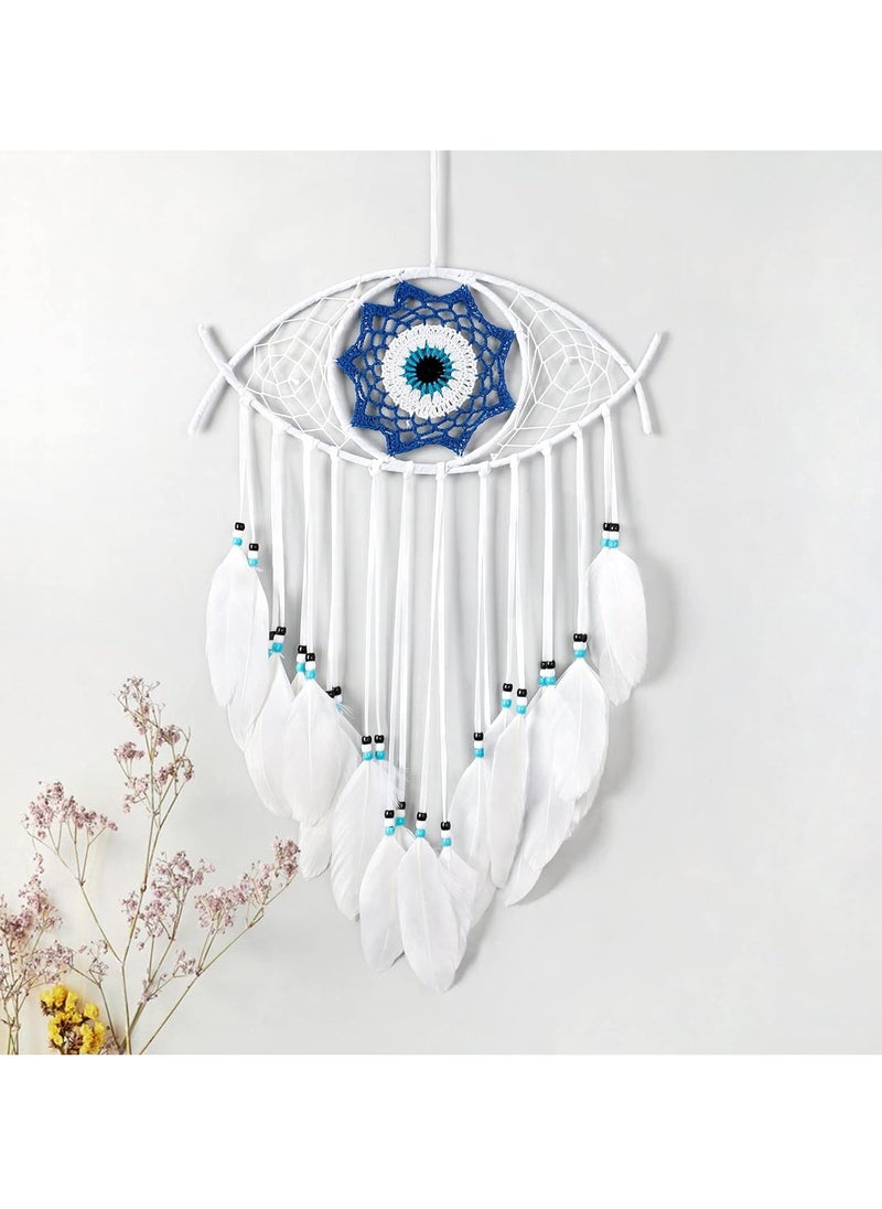 KASTWAVE Evil Eye Dream Catcher, White Dream Catchers, Handmade Macrame Evil Eye Wall Hanging for Boho Room House Decor, Blessing Craft Gift Bring Good Luck  - Image 1