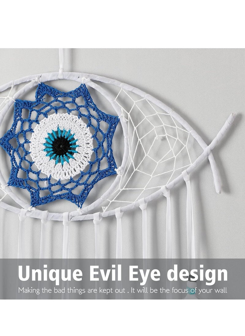 KASTWAVE Evil Eye Dream Catcher, White Dream Catchers, Handmade Macrame Evil Eye Wall Hanging for Boho Room House Decor, Blessing Craft Gift Bring Good Luck  - Image 3