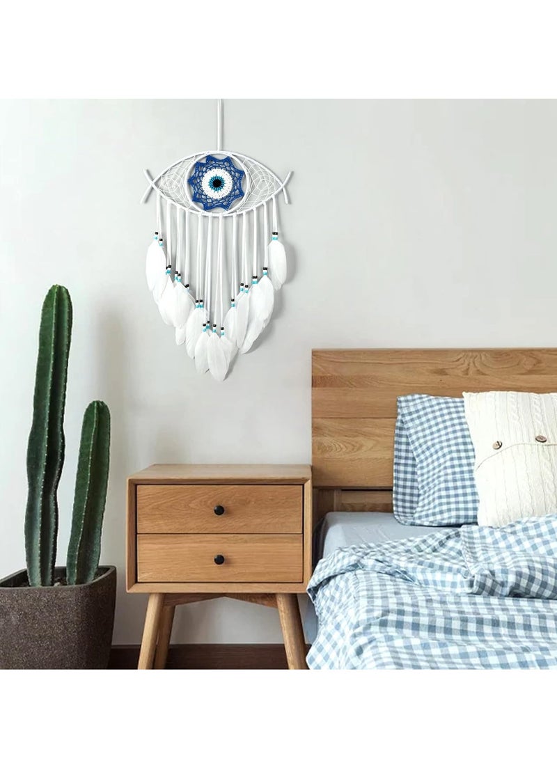 KASTWAVE Evil Eye Dream Catcher, White Dream Catchers, Handmade Macrame Evil Eye Wall Hanging for Boho Room House Decor, Blessing Craft Gift Bring Good Luck  - Image 4