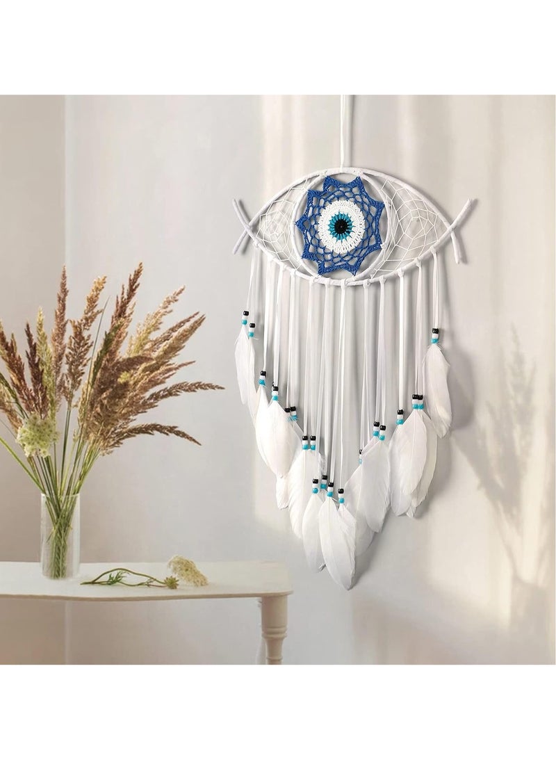 KASTWAVE Evil Eye Dream Catcher, White Dream Catchers, Handmade Macrame Evil Eye Wall Hanging for Boho Room House Decor, Blessing Craft Gift Bring Good Luck  - Image 2