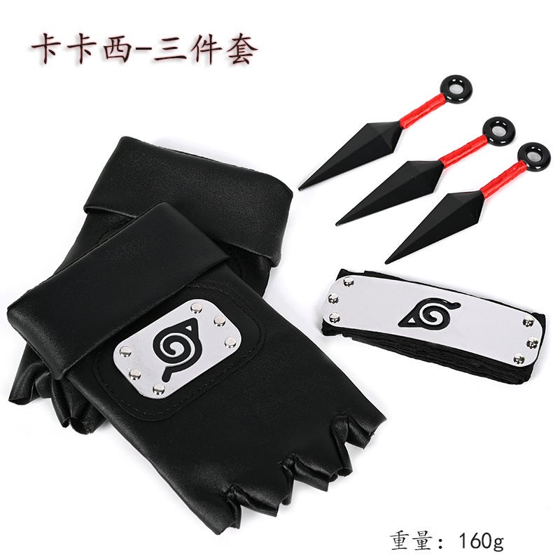 Ninja Props Bag Naruto Bitter Without Flagwood Kakashi Role Playing Suit Gloves Headband Sasuke 3-Pack Set - Image 1