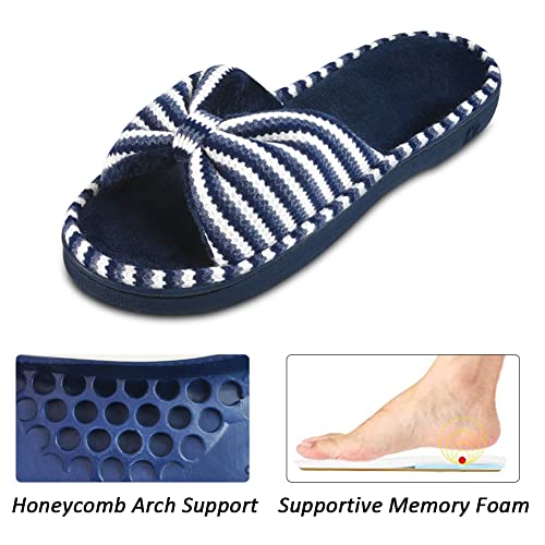 DL Women's Memory Foam Open Toe Slide Slippers with Cute Bow and Cozy Terry Lining, Slip-on House Shoes Spa Mules Sandals with Indoor Outdoor Rubber Sole, pink, 11-12 - Image 3