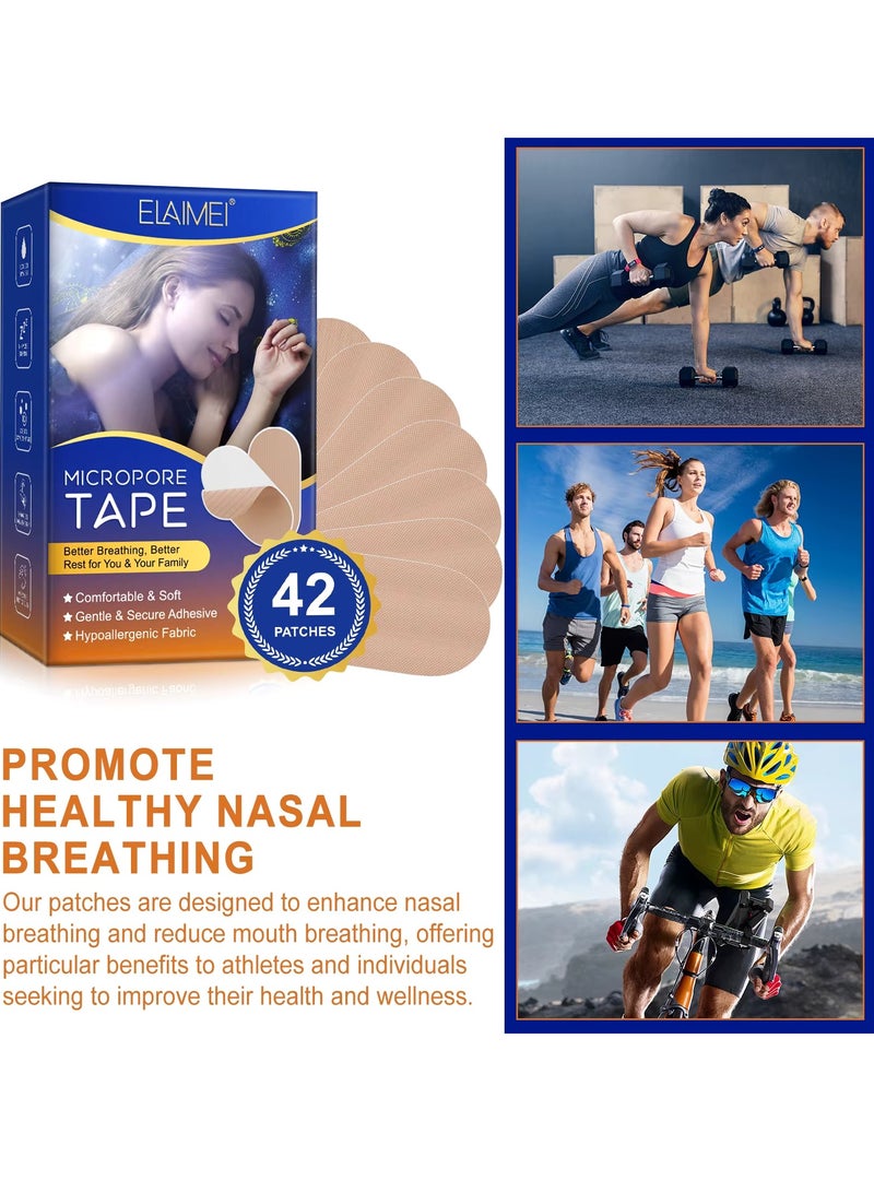 Elaimei 42 Pcs Micropore Tape Mouth Tape Sleep Strips Soft and Comfortable Gentle and Secure Adhesive Mouth Strips Nose Breathing Anti Snoring Better Breathing Oduor Free Sleep Strip Mouths Tape Beige  - Image 2