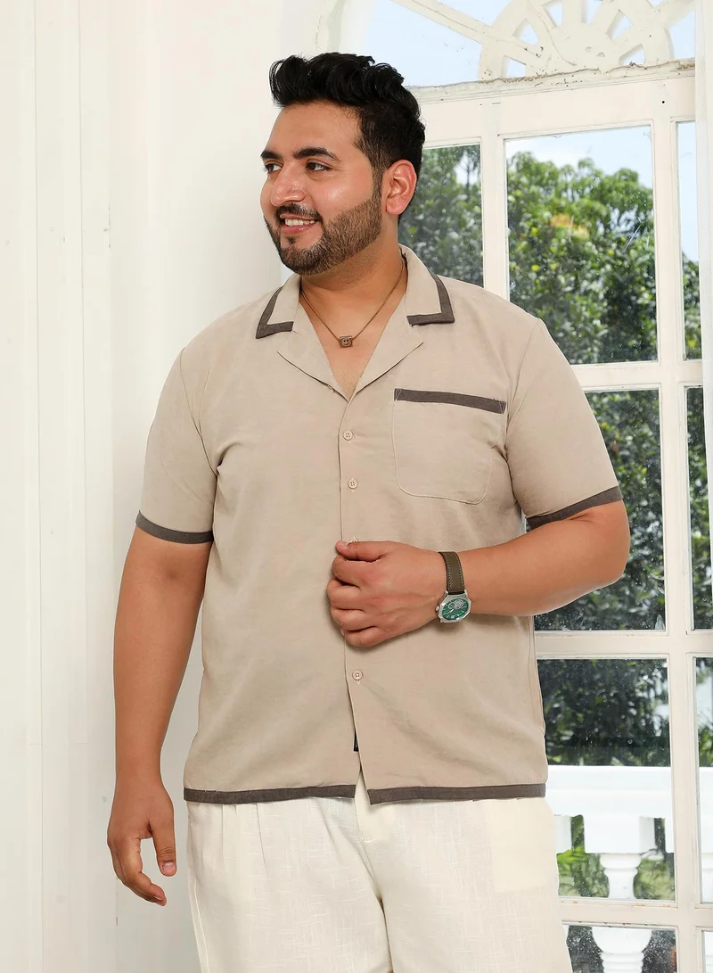 انستافاب بلس قميص رجالي Instafab Plus بيج كاكي بياقة كوبية للمناسبات الكاجوال