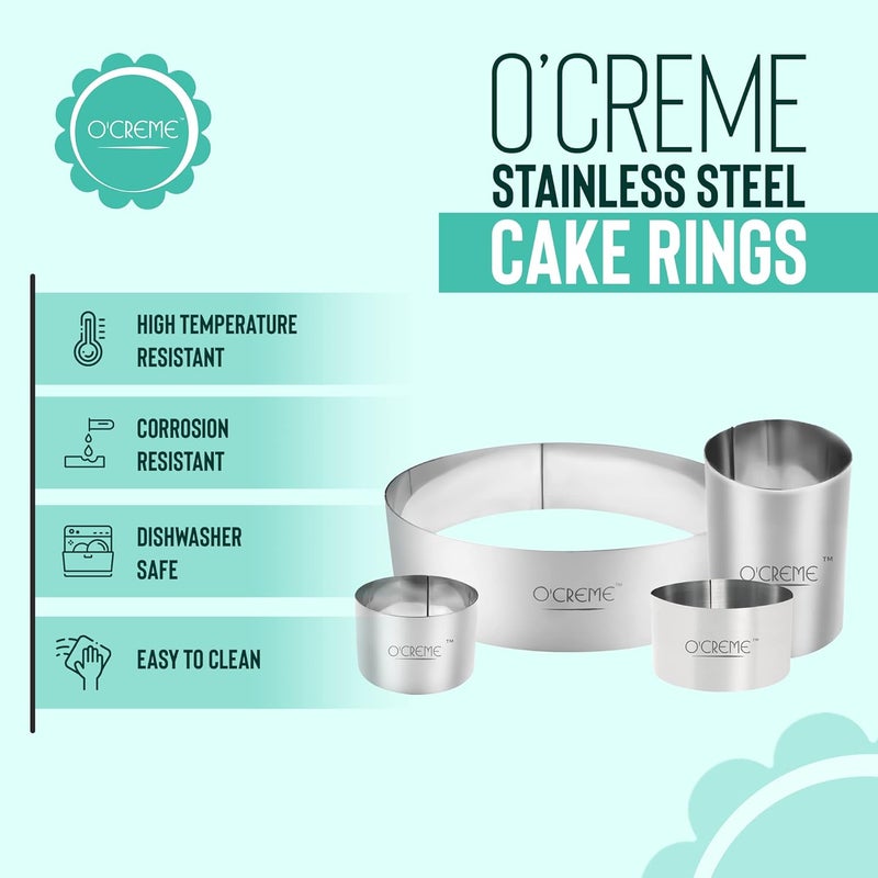 O'Creme Cake Ring Sturdy Stainless Steel Round Mousse Cake Ring Mold for Baking, Dessert Cake Decorating Pastry Rings 4 Inch Diameter x 4 Inch High - Image 5