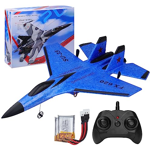 Beffkkip RC Plane 2CH Remote Control Plane SU35 RC Jet 24GHz RC Airplane RTF Easy to Fly FX620 Airplane Toys for Beginner Kids and Adultswith Night Lights USB ChargingBlue - Image 1