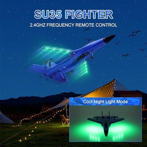 Beffkkip RC Plane 2CH Remote Control Plane SU35 RC Jet 24GHz RC Airplane RTF Easy to Fly FX620 Airplane Toys for Beginner Kids and Adultswith Night Lights USB ChargingBlue - Image 5