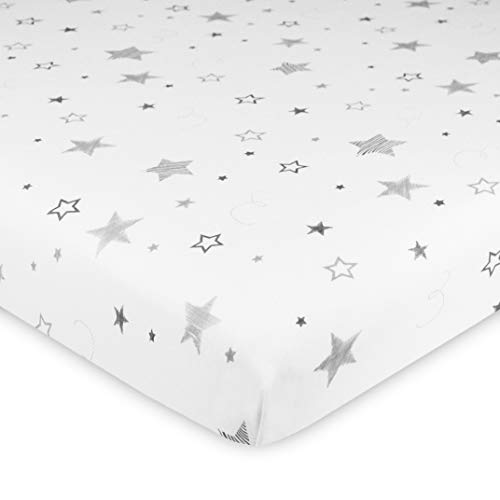 TL Care 100% Natural Cotton Fitted Mini Crib Sheet 38" x 24" - Soft & Breathable Small Nesting Portable Crib Sheet, Fits Pack N Play Mattresses, Super Stars, for Boys & Girls - Image 1