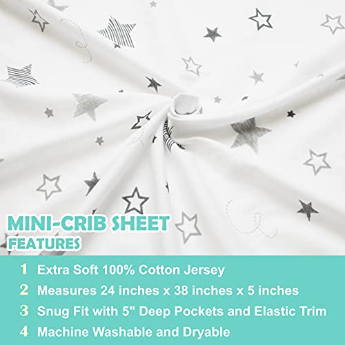 TL Care 100% Natural Cotton Fitted Mini Crib Sheet 38" x 24" - Soft & Breathable Small Nesting Portable Crib Sheet, Fits Pack N Play Mattresses, Super Stars, for Boys & Girls - Image 5