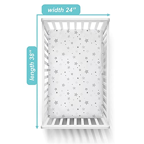 TL Care 100% Natural Cotton Fitted Mini Crib Sheet 38" x 24" - Soft & Breathable Small Nesting Portable Crib Sheet, Fits Pack N Play Mattresses, Super Stars, for Boys & Girls - Image 3