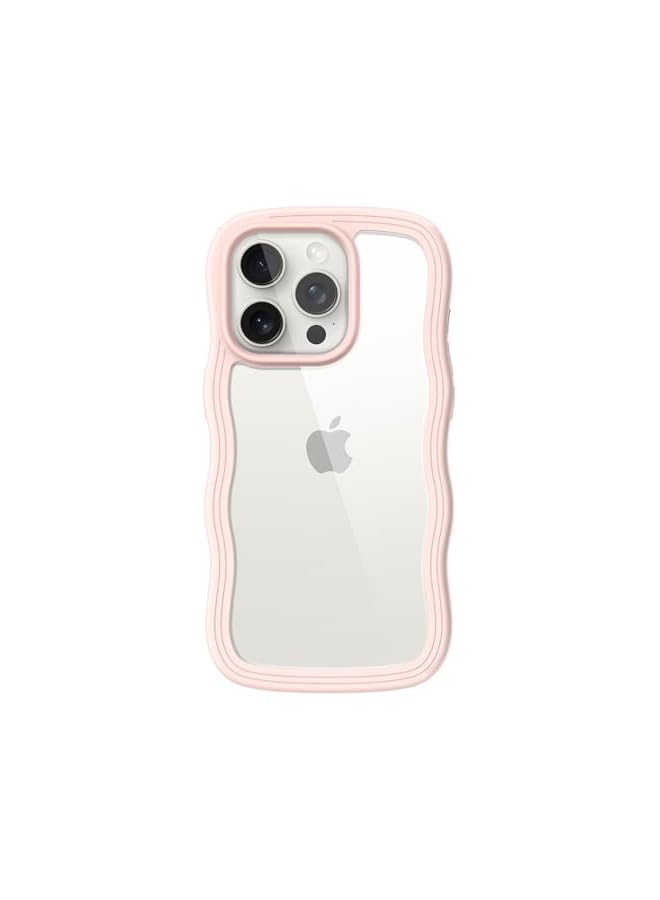 JETech Cute Case for iPhone 15 Pro Max 6.7-Inch, Wave Frame Curly Shape Shockproof Phone Cover for Women and Girls, Clear Hard PC Back (Pink) - Image 1