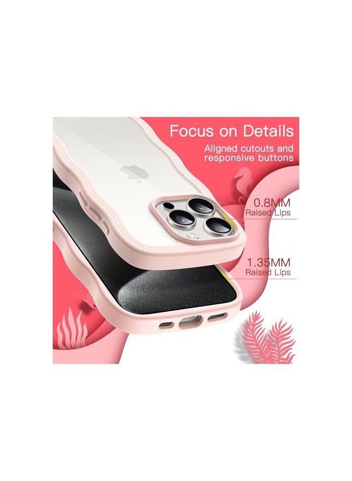 JETech Cute Case for iPhone 15 Pro Max 6.7-Inch, Wave Frame Curly Shape Shockproof Phone Cover for Women and Girls, Clear Hard PC Back (Pink) - Image 4