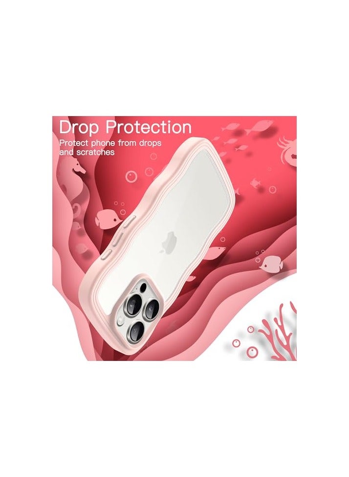 JETech Cute Case for iPhone 15 Pro Max 6.7-Inch, Wave Frame Curly Shape Shockproof Phone Cover for Women and Girls, Clear Hard PC Back (Pink) - Image 5