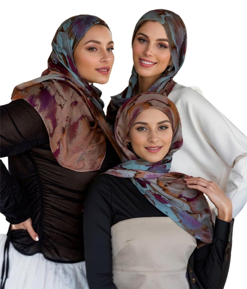 ZGMYC Watercolour Floral Printed Hijab Scarf for Women Soft Modal Cotton Instant Hijab Head Wraps Shawls Long Scarves - Image 2