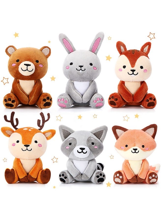 Aoriher 6 Pcs Mini Woodland Animals Plush Toys Bulk 4 Inch Cute Plush Bear Rabbit Squirrel Raccoon Stuffed Keychain For Baby Shower Birthday Party Supplies Table Centerpiece Decors(Regular Style) - Image 1