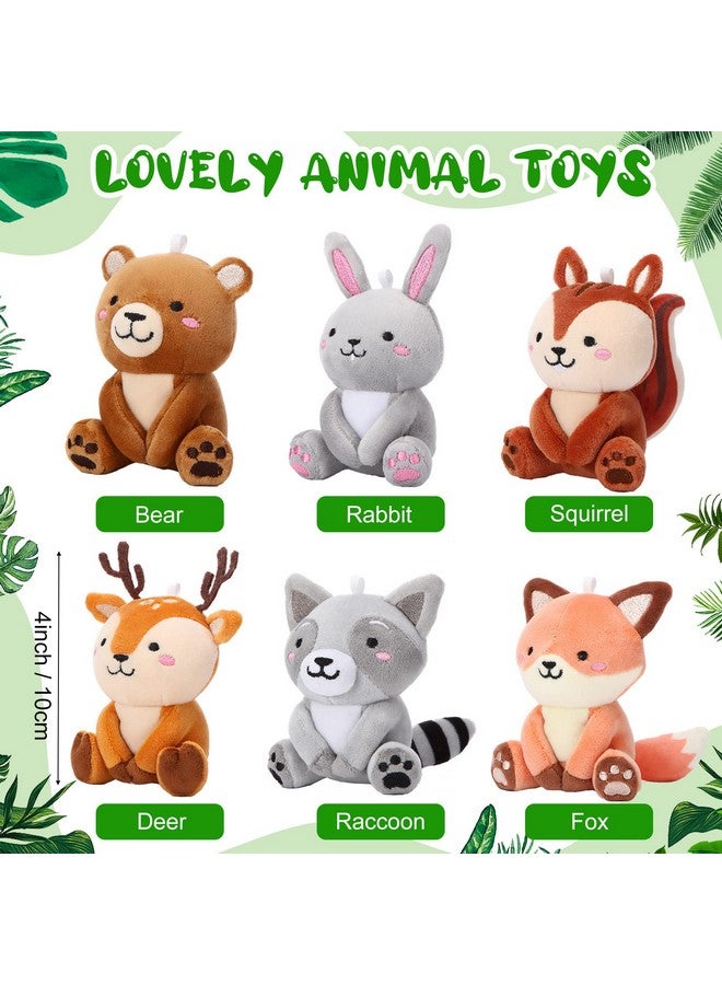 Aoriher 6 Pcs Mini Woodland Animals Plush Toys Bulk 4 Inch Cute Plush Bear Rabbit Squirrel Raccoon Stuffed Keychain For Baby Shower Birthday Party Supplies Table Centerpiece Decors(Regular Style) - Image 2
