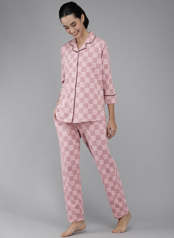 Zeyo Women Lavender Printed Cotton Night Suit - Image 4