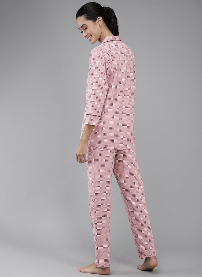 Zeyo Women Lavender Printed Cotton Night Suit - Image 5