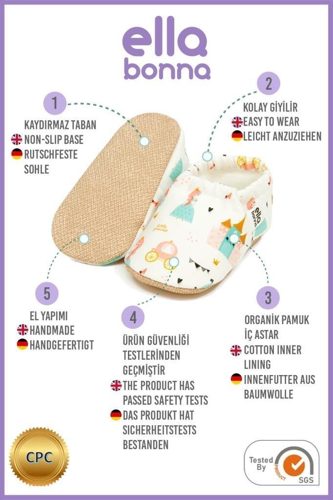 Ella Bonna Patterned Baby Booties, Non-Slip Sole, Home Nursery Shoes Slippers, Princess  - Image 4
