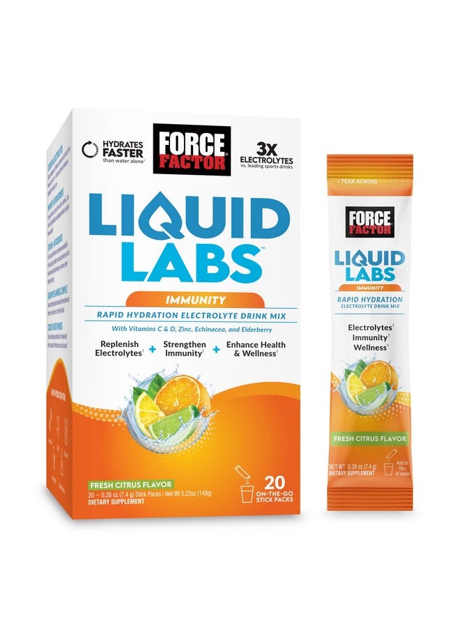 Force Factor Liquid Labs Immunity Electrolytes Powder & Immune Support Supplementhydration Packets With Immunity Vitaminselectrolytesminerals& Antioxidantsfresh Citrus Flavor20 Stick Packs  - Image 2