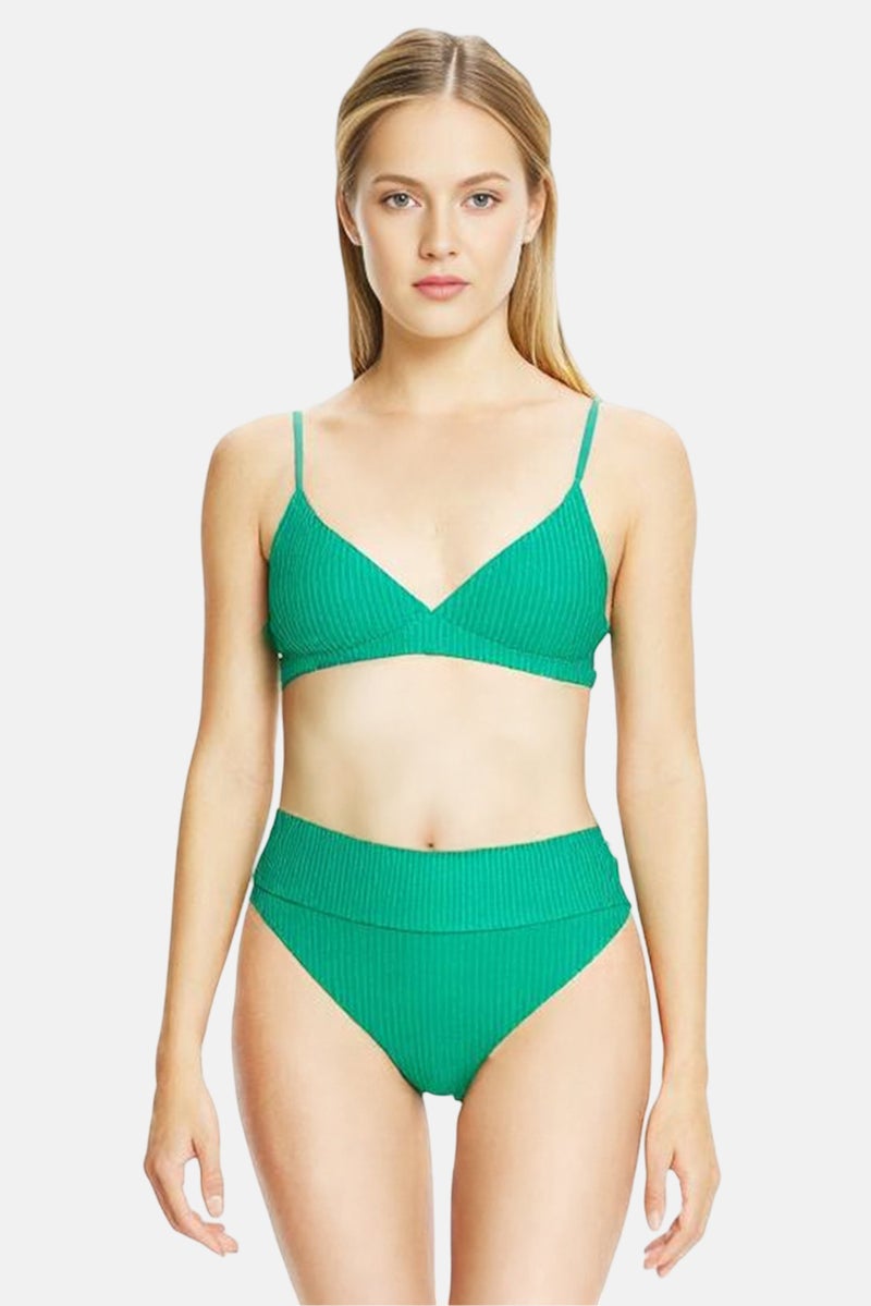 Aerie Women Ribbed Pull On Bikini Bottom,  Green  - Image 1