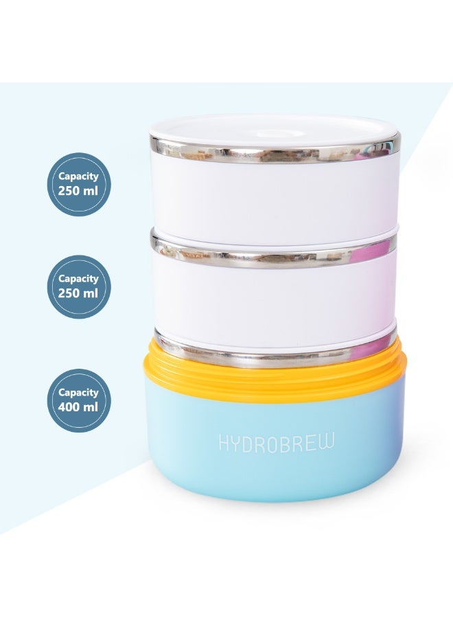 Hydrobrew Triple Decker Stainless Steel Lunch Box w/ Spoon-Candy Cloud - Image 4