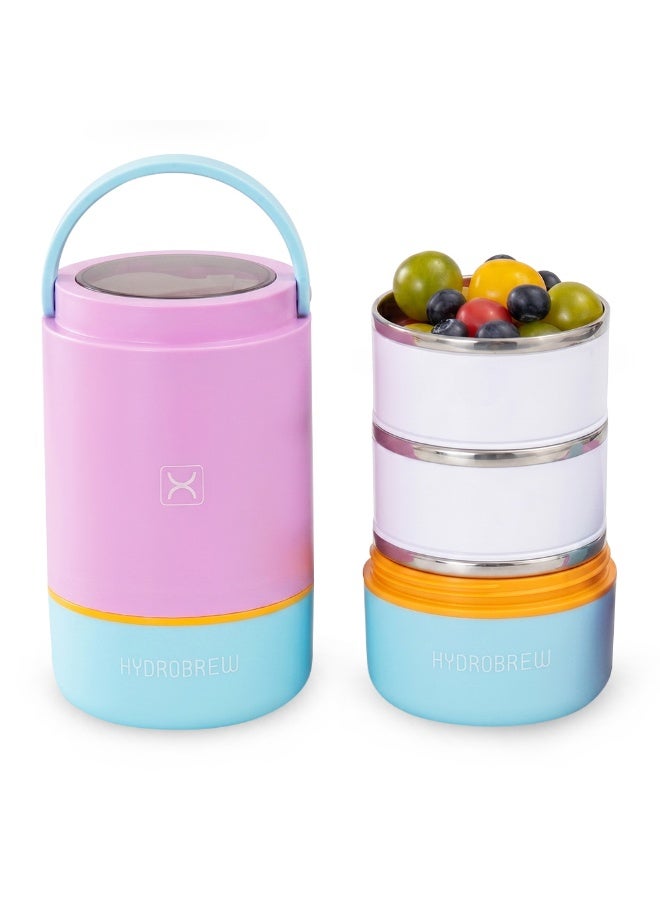 Hydrobrew Triple Decker Stainless Steel Lunch Box w/ Spoon-Candy Cloud - Image 1