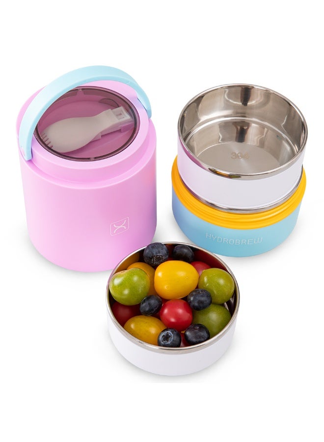 Hydrobrew Triple Decker Stainless Steel Lunch Box w/ Spoon-Candy Cloud - Image 5