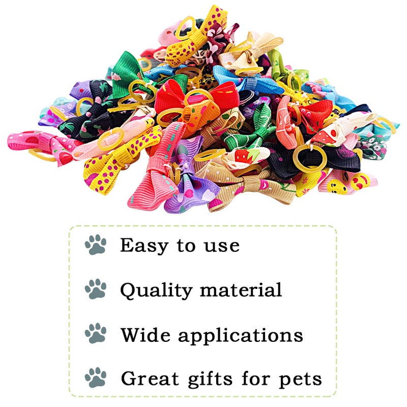 PET SHOW 100pcs/50pairs Small Dog Hair Bows Topknot with Rubber Bands Cat Puppy Pets Headdress Grooming Hair Accessories Color Assorted Randomly - Image 2