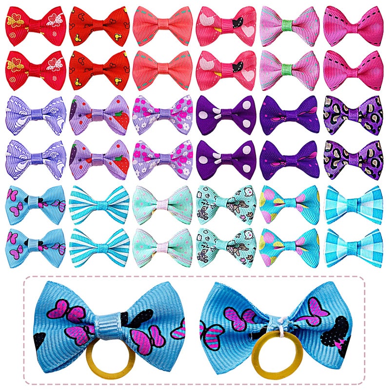 PET SHOW 100pcs/50pairs Small Dog Hair Bows Topknot with Rubber Bands Cat Puppy Pets Headdress Grooming Hair Accessories Color Assorted Randomly - Image 5