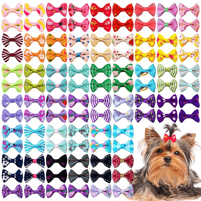 PET SHOW 100pcs/50pairs Small Dog Hair Bows Topknot with Rubber Bands Cat Puppy Pets Headdress Grooming Hair Accessories Color Assorted Randomly - Image 1