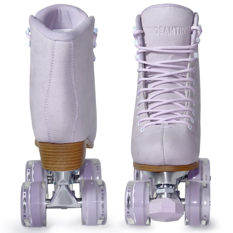 TUOSAMTIN Roller Skates for Women or Men with Height Adjustable Rubber Stoppers Retro Suede Quad Roller Skates for Outdoor and Indoor (Purple, 8) - Image 4